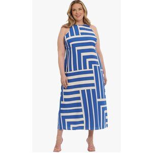Donna Morgan Quincy Blue & White Geometric Sleeveless Maxi Dress Size 14
